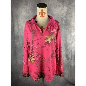 NWT Mossy Oak Womens L Large Shirt Long Sleeve Pink Camo Outdoors 1/4 Zip